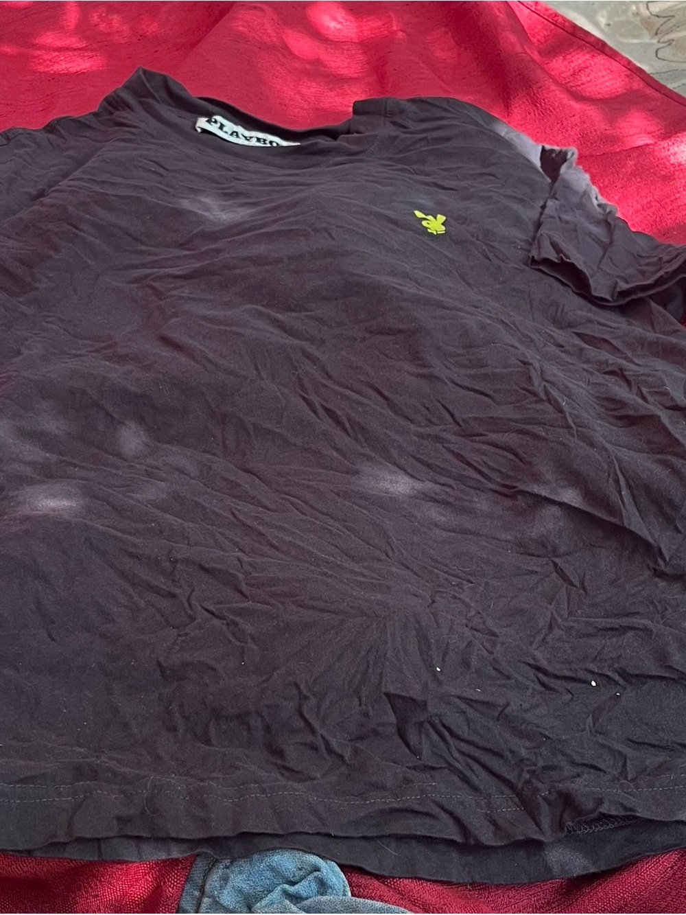 PLAYBOY Black Short-Sleeve Crew Tee with Neon Yellow Bunny Logo